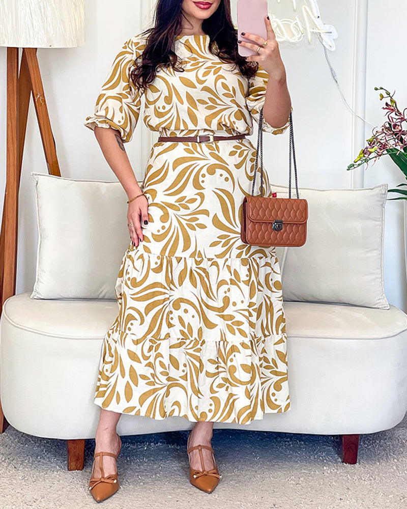 Women's Print Short Sleeve Top Maxi Ruffle Maxi Skirt Set