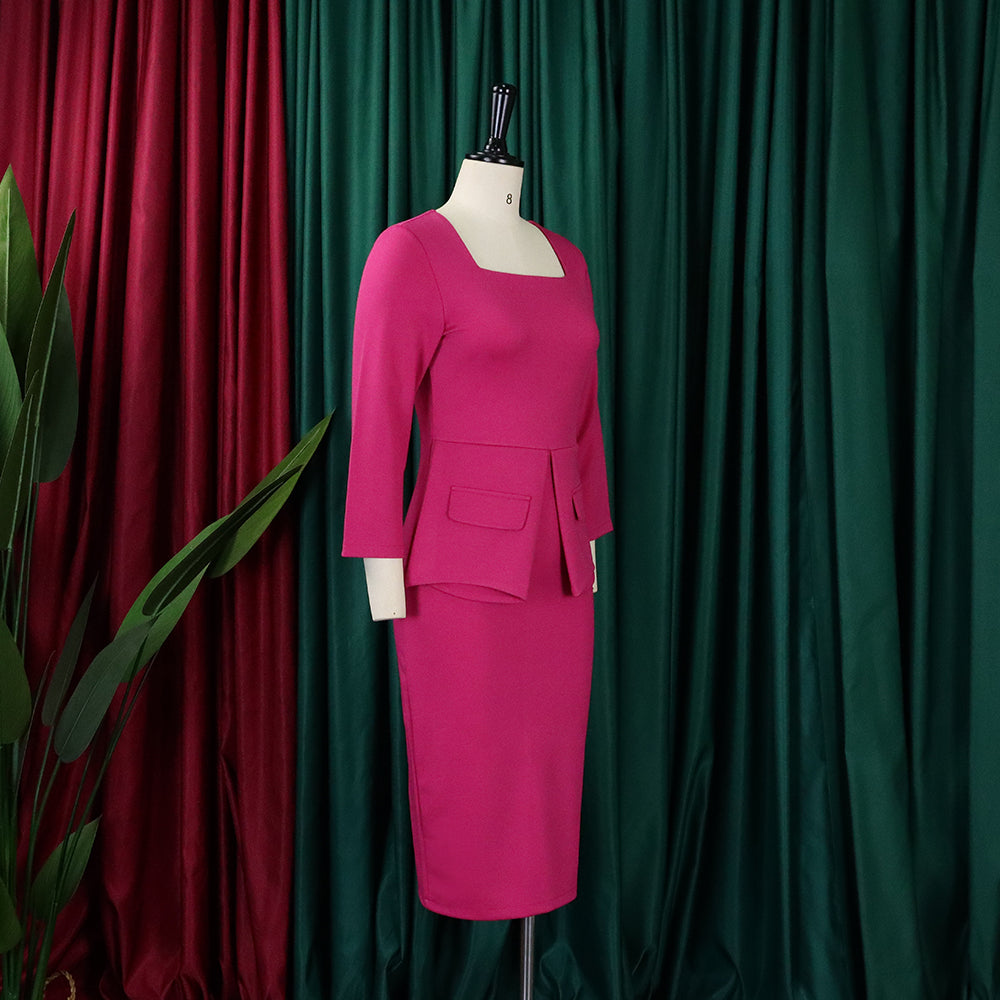 Women'S Spring Solid Bodycon Chic Elegant Career Africa Plus Size Dress 18