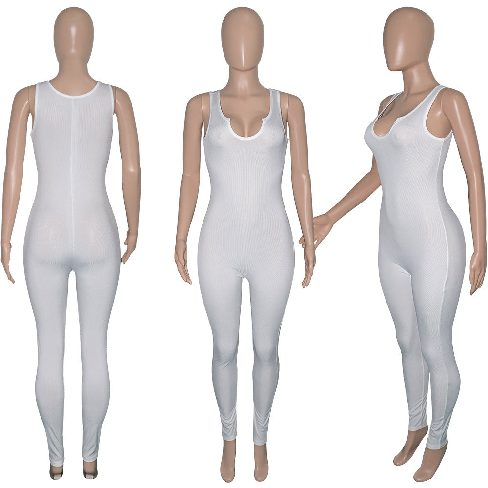 Women's Simple American Sports Vest Jumpsuit Summer Solid Color knitting Ribbed Trousers Women 16