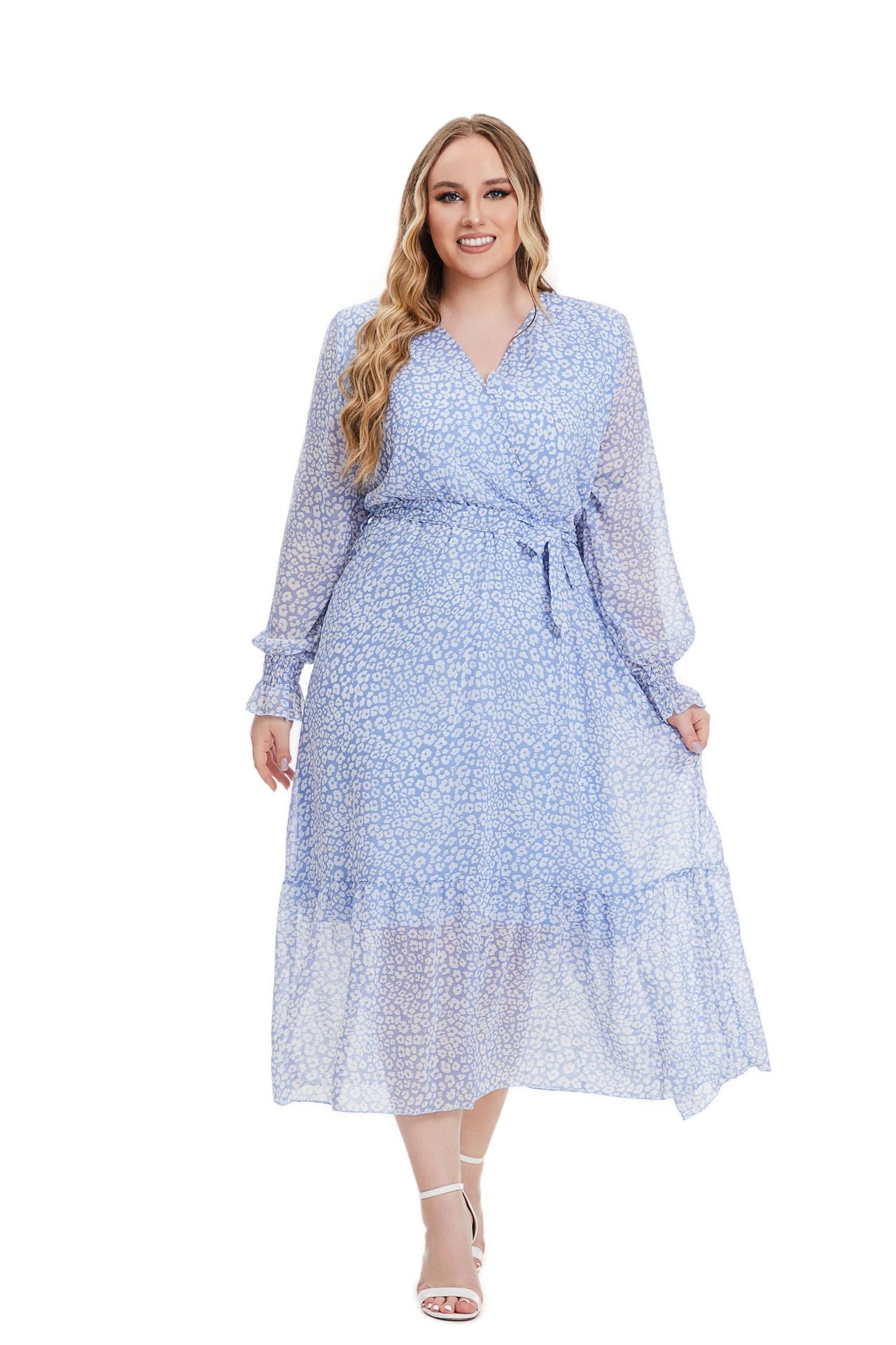 Plus Size Women Fall Long Sleeve Floral Dress 3