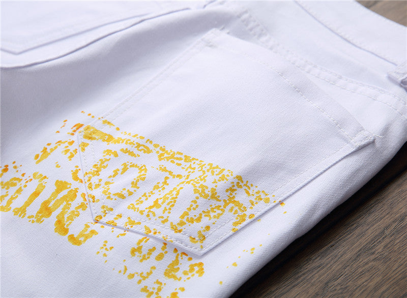 Men's Stretch Casual Printed Straight Denim Pants 16