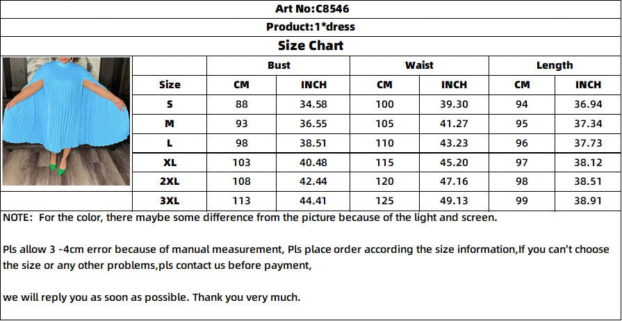 Women's Fashion Chic Elegant Cape Sleeve Loose Pleated Plus Size African Dress 14