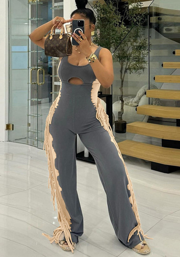 Women's fashion contrast color tassel Casual Jumpsuit 4