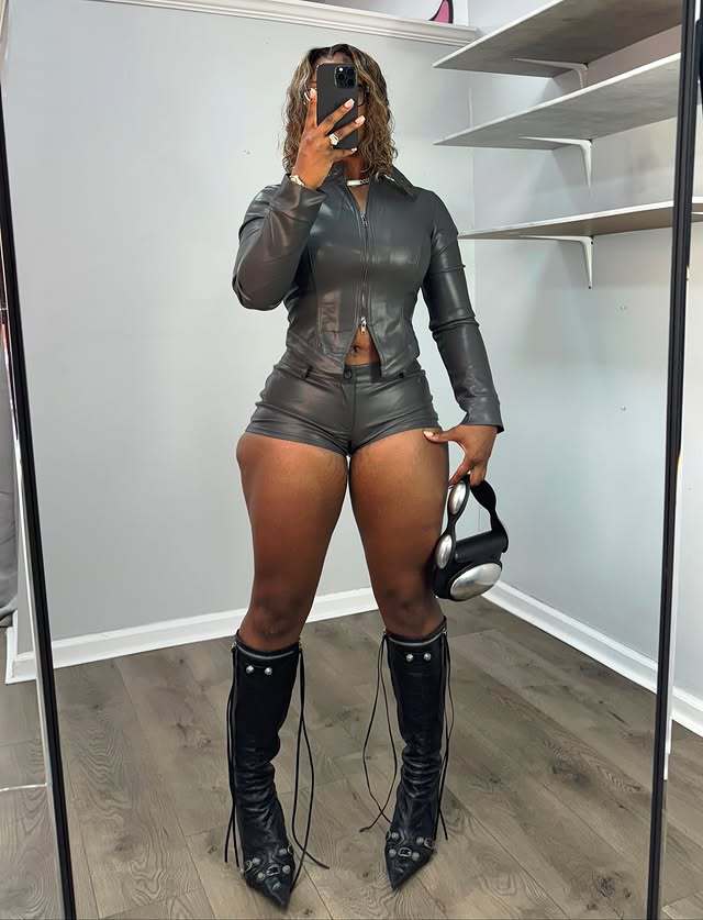 Women's Long Sleeve Elastic PU Shorts Set