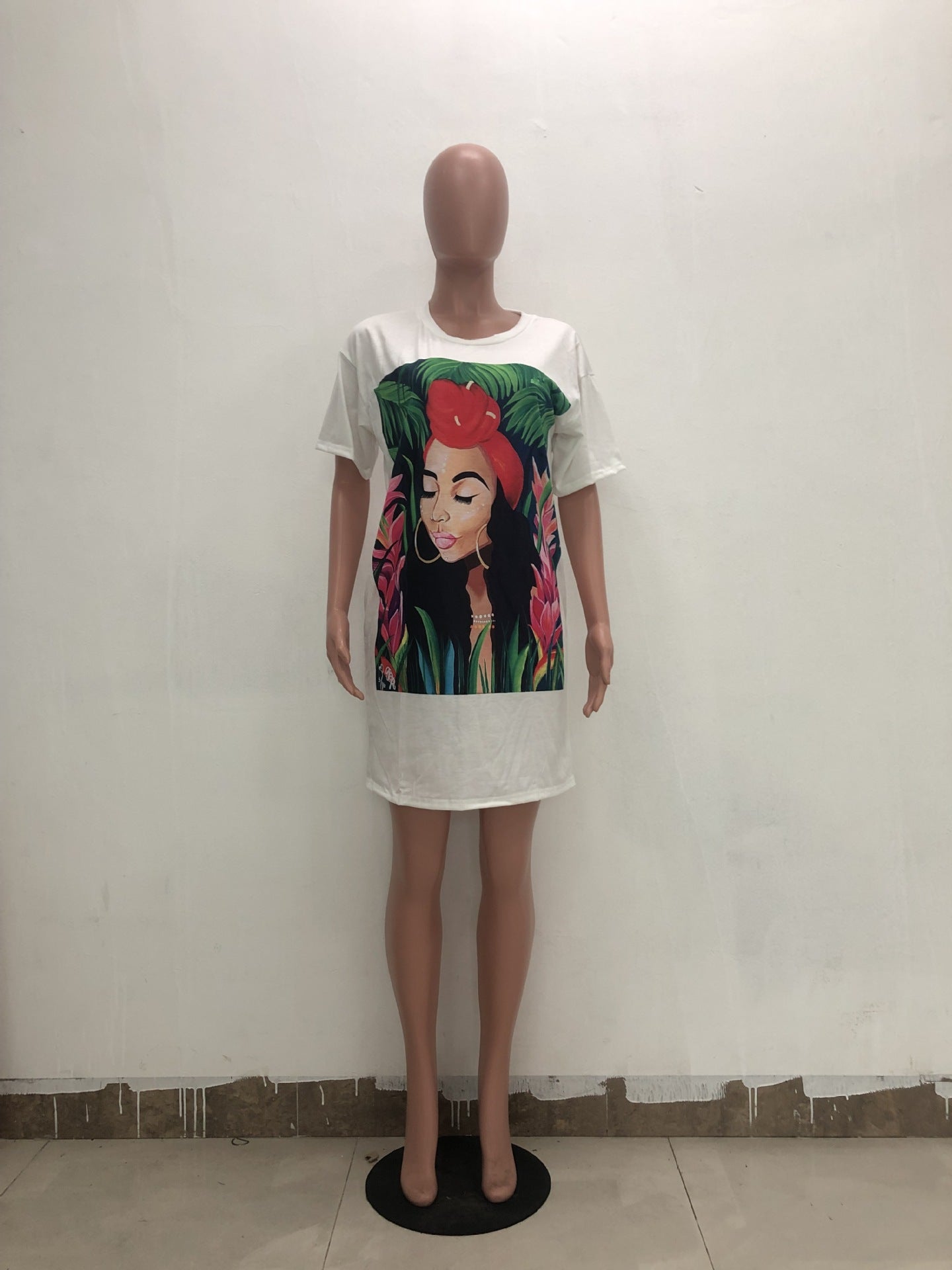 Women Print Casual Loose T-Shirt Dress 5