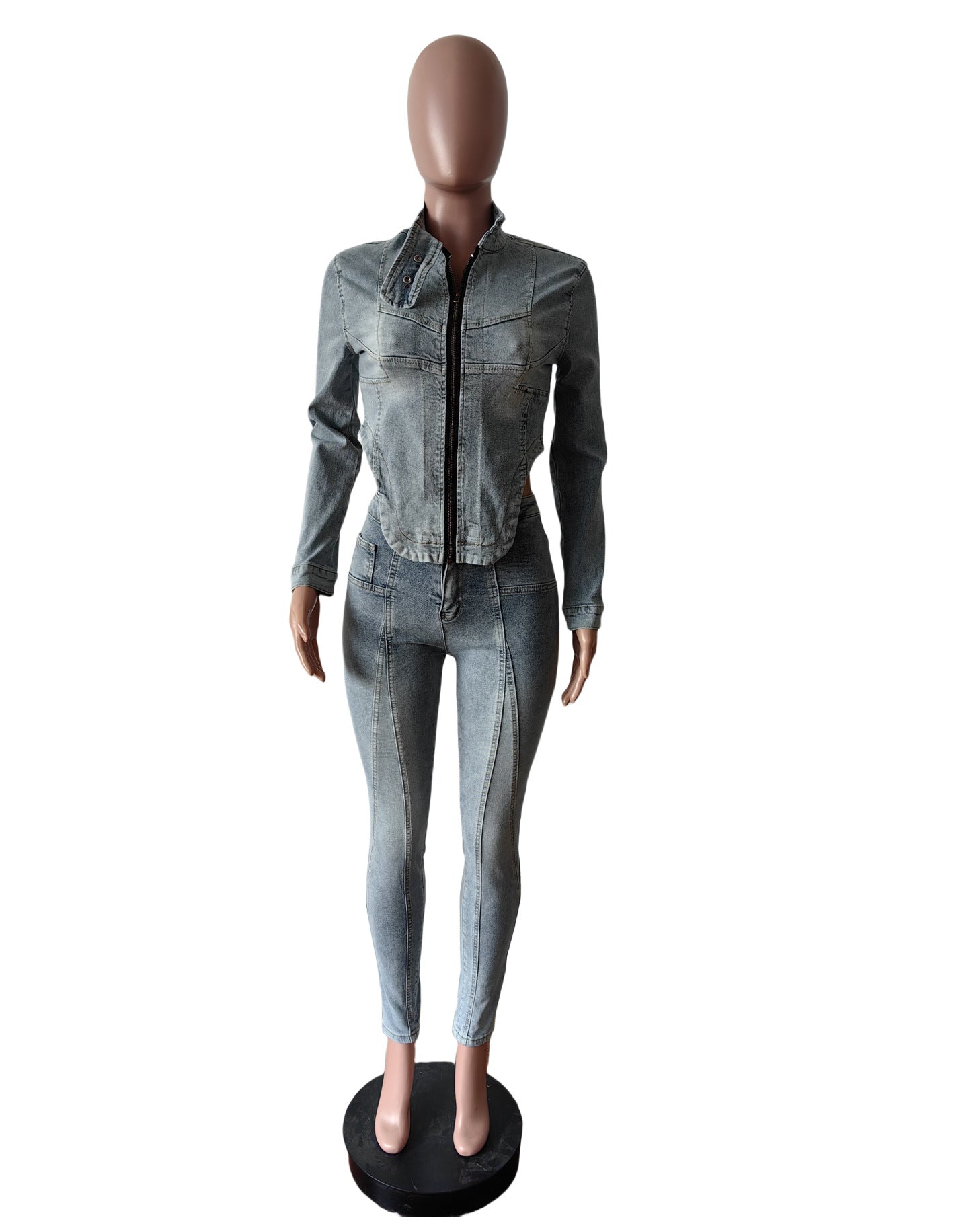 Autumn Long Sleeve Denim Suit Fashion Stretch Pants Suit 6
