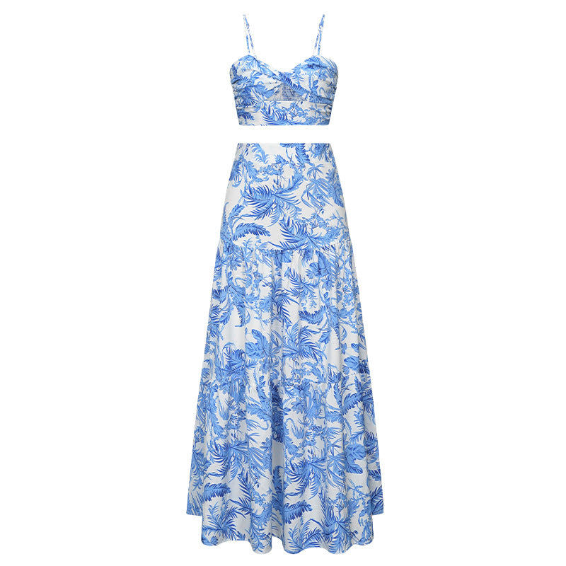 Women Printed Crop Top and Maxi Dress Two-Piece Set 5