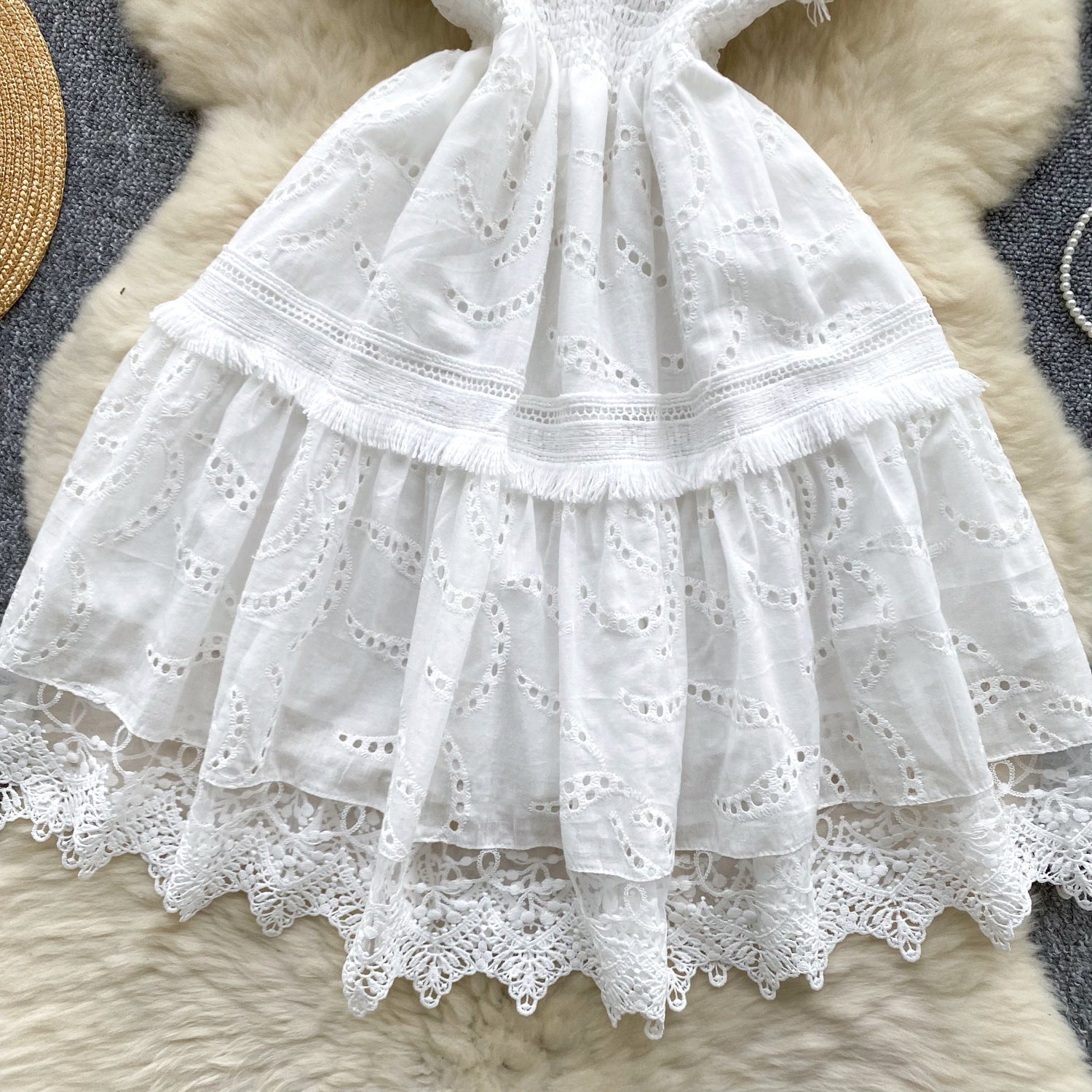 Women Summer French Lace Embroidered Dress 14