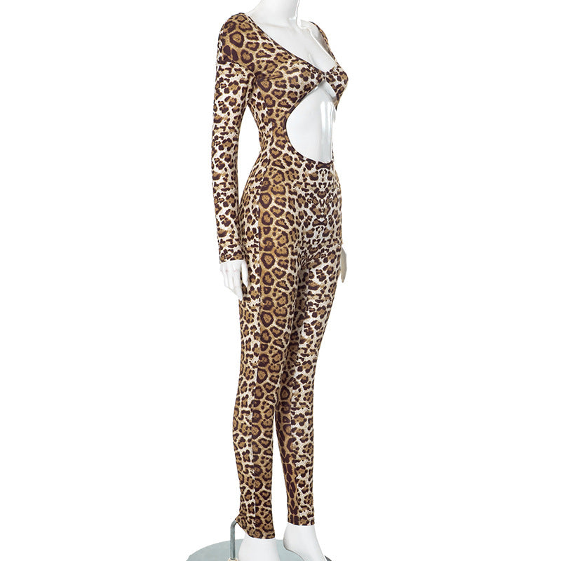 Fashion Sexy Trend Leopard Print Long Sleeve Slim Jumpsuit 7
