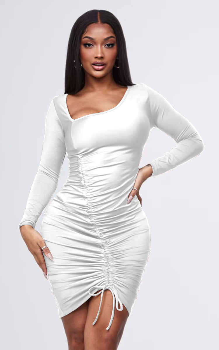 Women drawstring Slash Shoulder Bodycon Dress