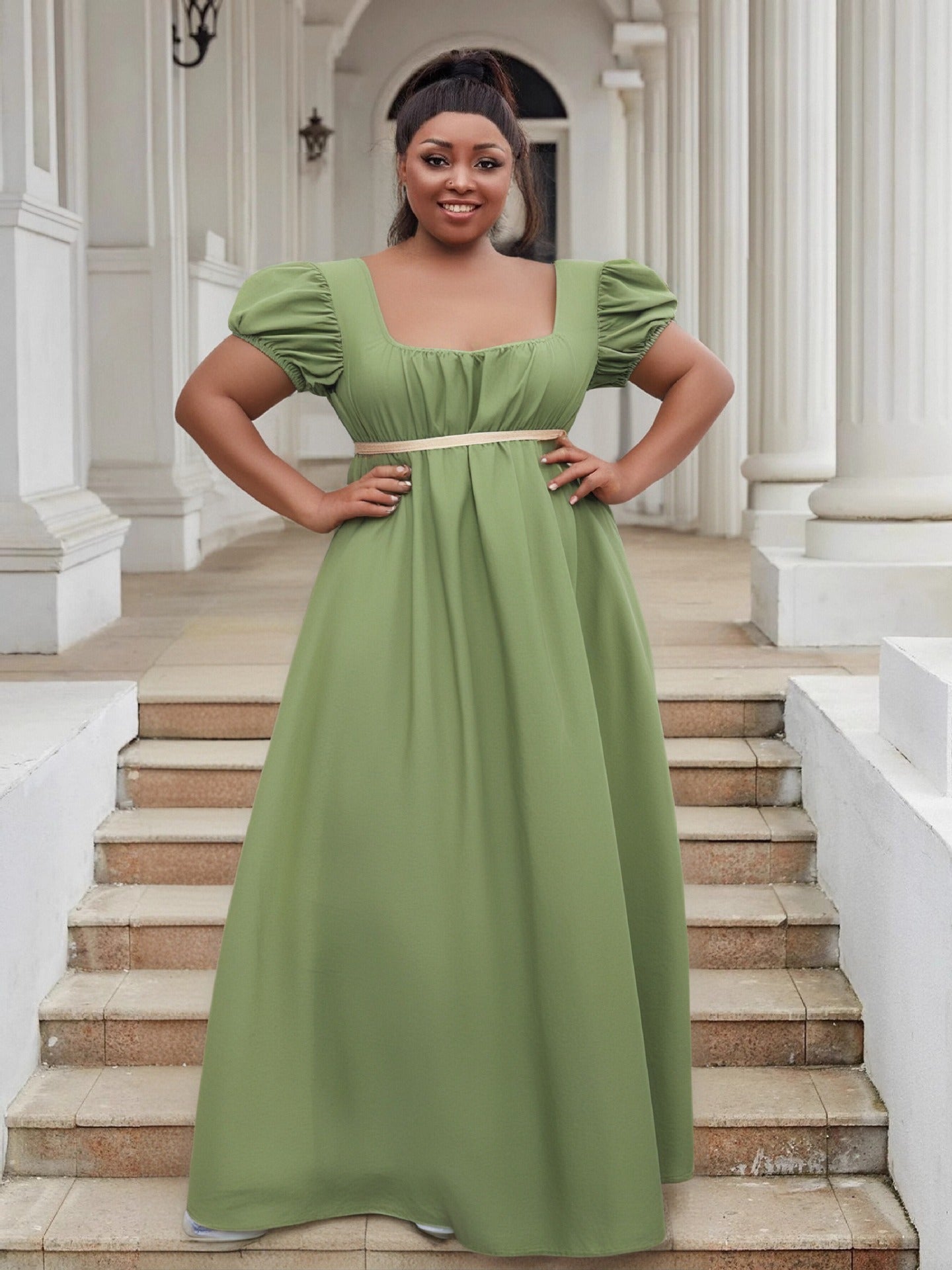 Puff Sleeve High Waist Ball Dress Elegant Plus Size Evening Gown 3