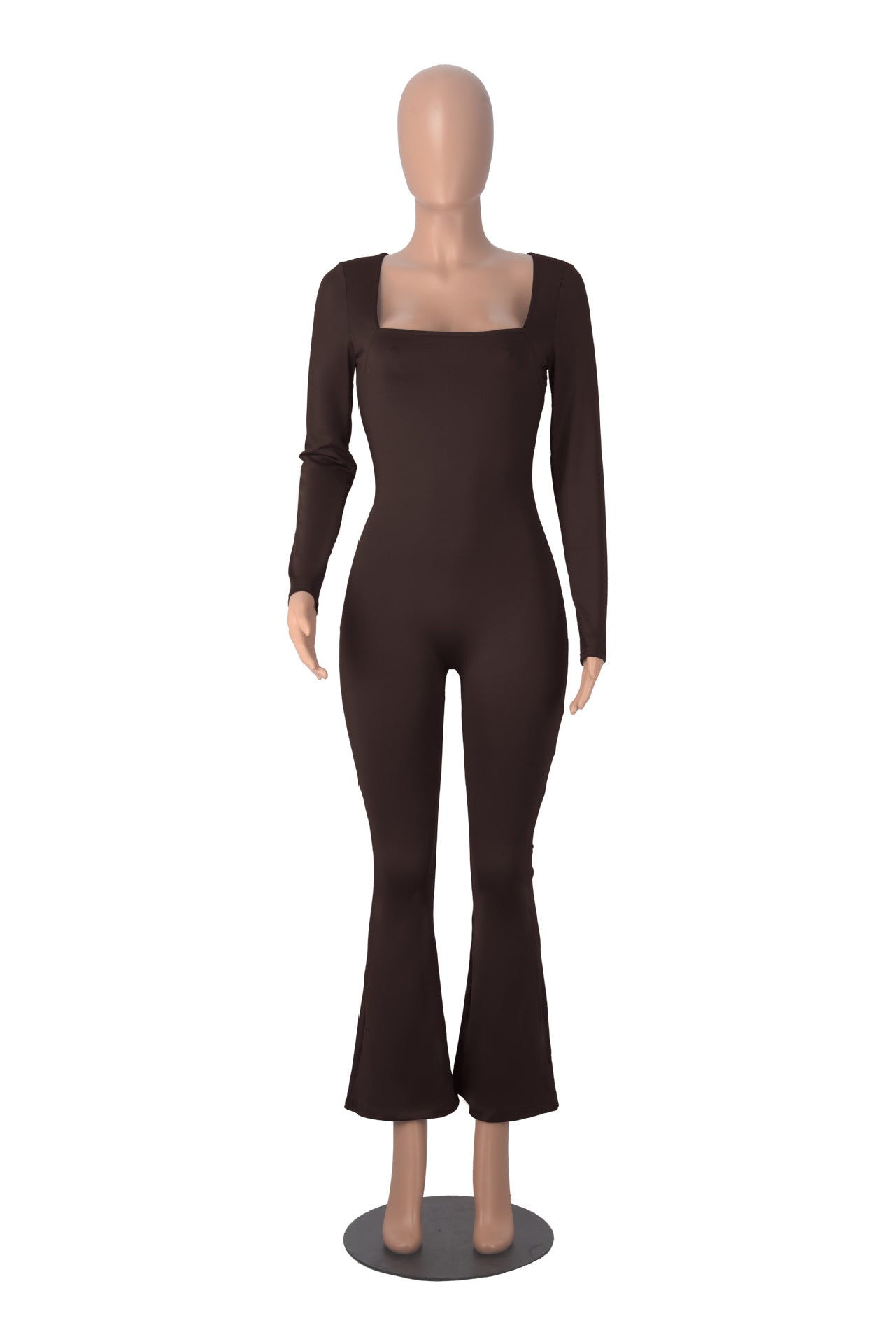 Women's Long Sleeve Square Neck High Stretch Slim Tight Fitting Jumpsuit 16