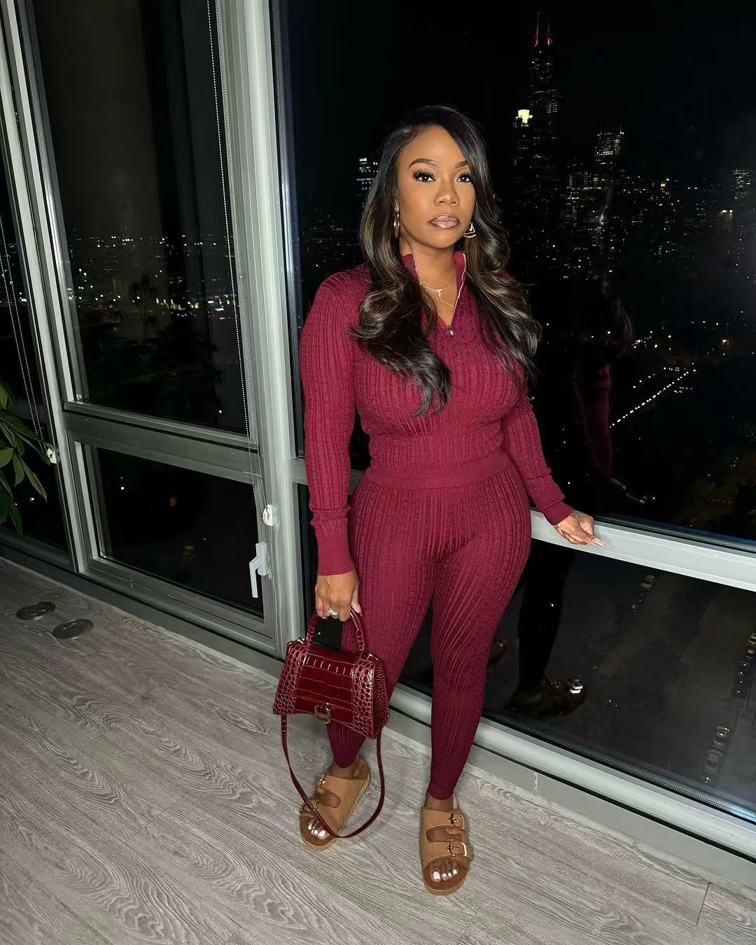 Women knitting Casual Top and Pant Two Piece Set 5