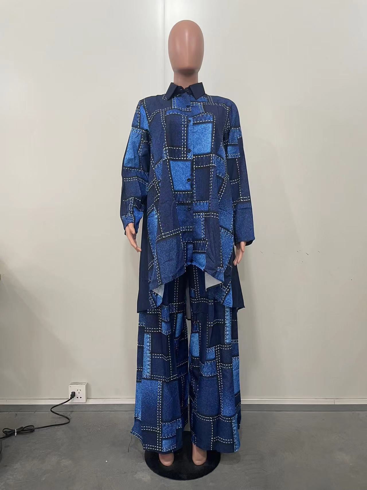 Spring Fall Women's Printed Loose Two-Piece Pants Set 5