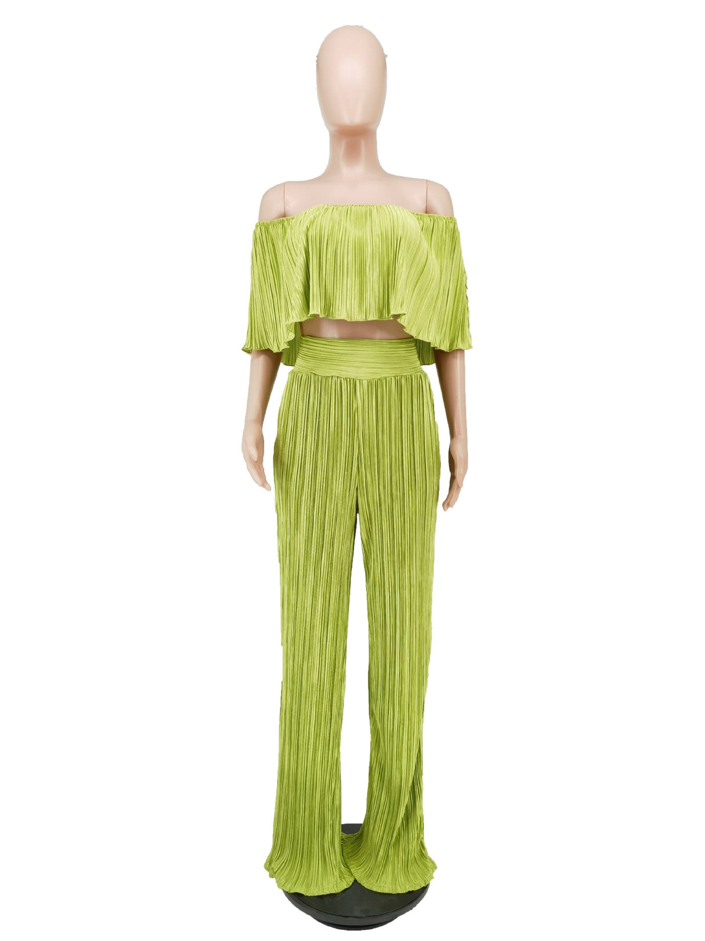 Women'S Solid Color Off-Shoulder Top Bell Bottom Pants Two-Piece Set 12