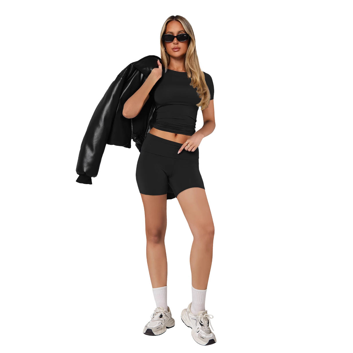 Women short-sleeved round neck top and shorts two-piece set 8