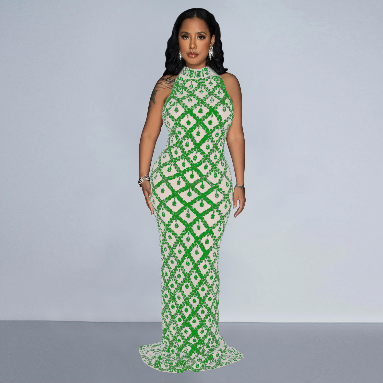 Women Solid Sequin Halter Neck Backless Maxi Dress 7