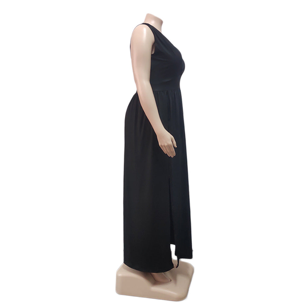 Plus Size Solid Color Sexy Dress Slit Maxi Dress 9