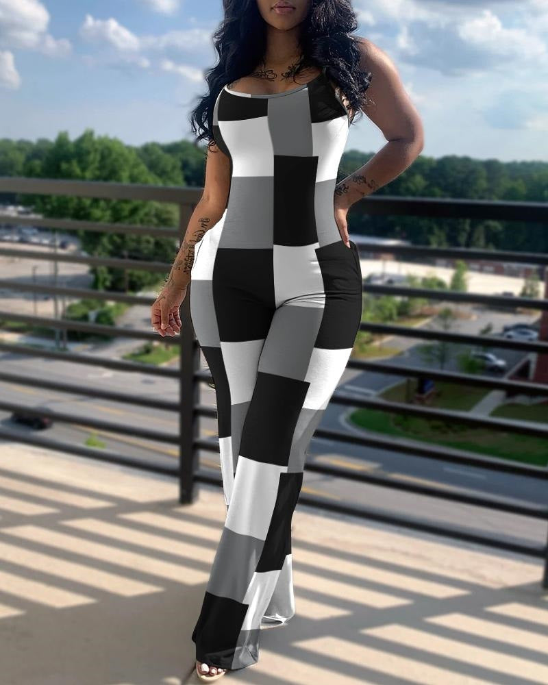 Printed Solid Color Straps Jumpsuit 10