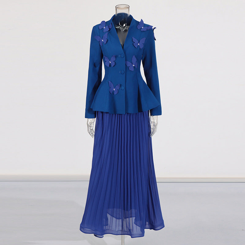 Women Elegant Butterfly Blazer Jacket + Pleated Skirt Two-piece Set 11