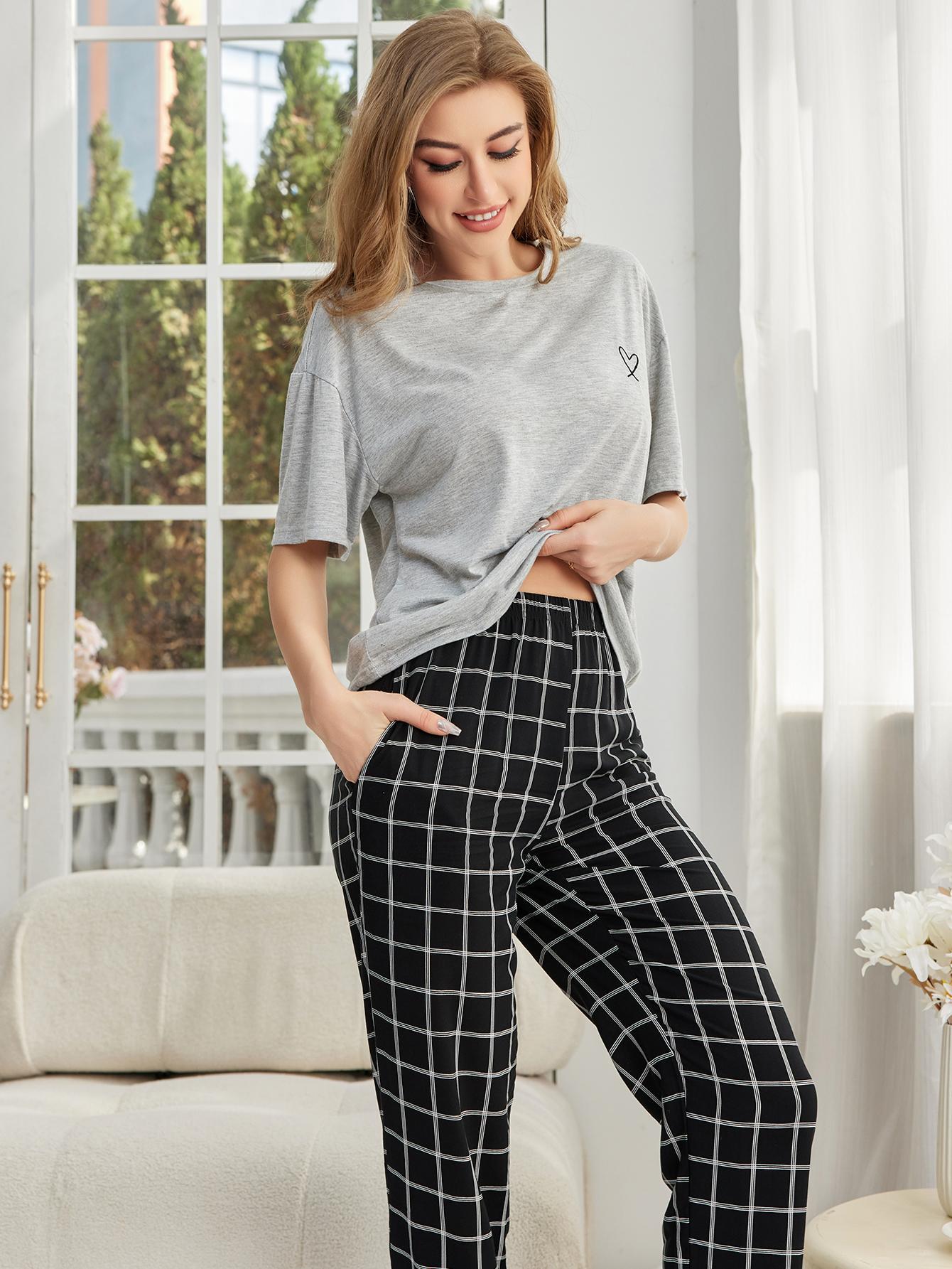 Pajamas for Women Summer Short Sleeve T-shirt Pants Simple Casual Home Clothes set 14