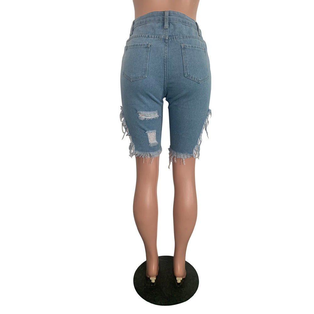 Distressed Denim Knee-Length Shorts 10