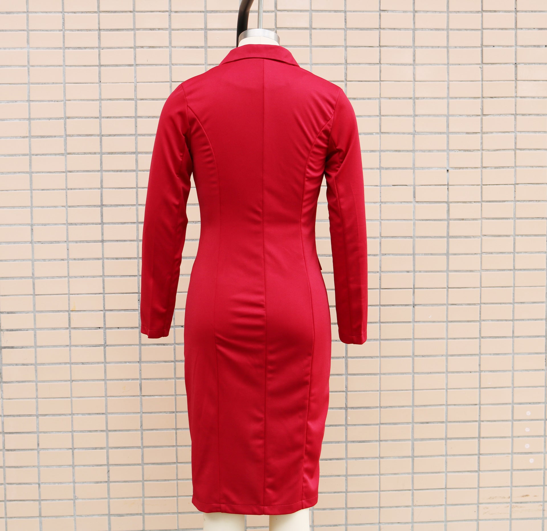 Women Autumn and Winter Long Sleeve Double Breasted Blazer Dress 20