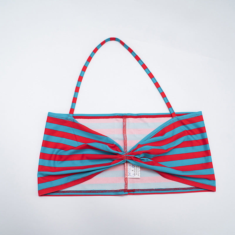 Women Contrast Striped Halter Neck Top and Capri Pants Two-Piece 24