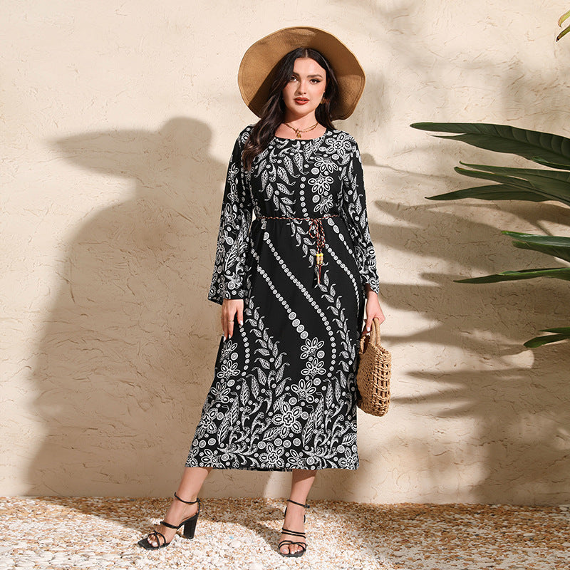 Chic Elegant Printed Loose Long Sleeve Plus Size Dress 5