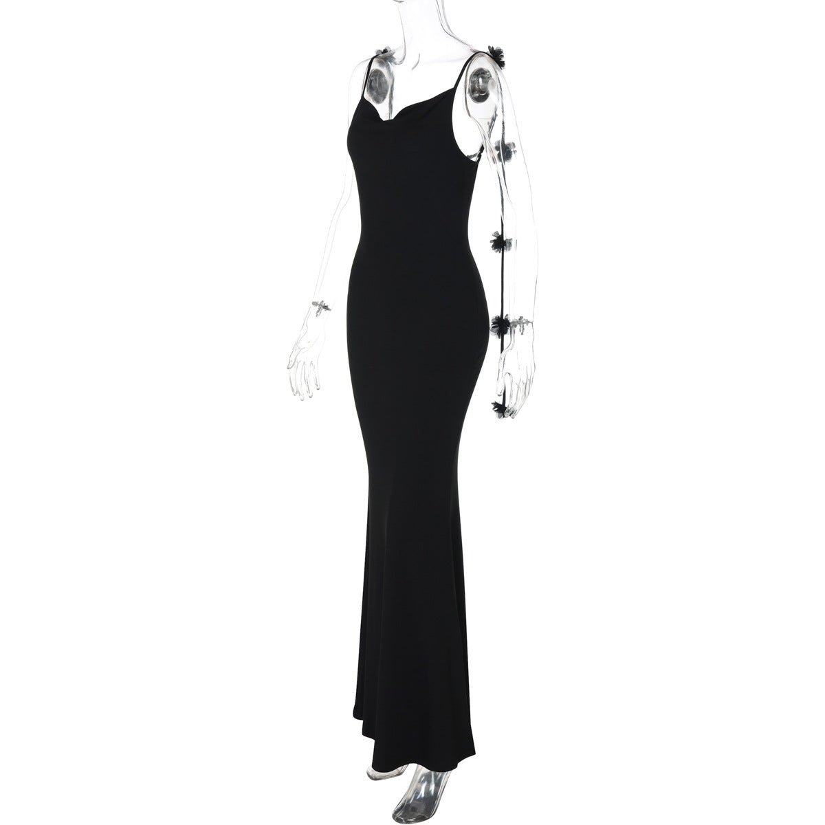 Summer Women's Sexy Low Back Flower Decorated Strap Long Dress 7