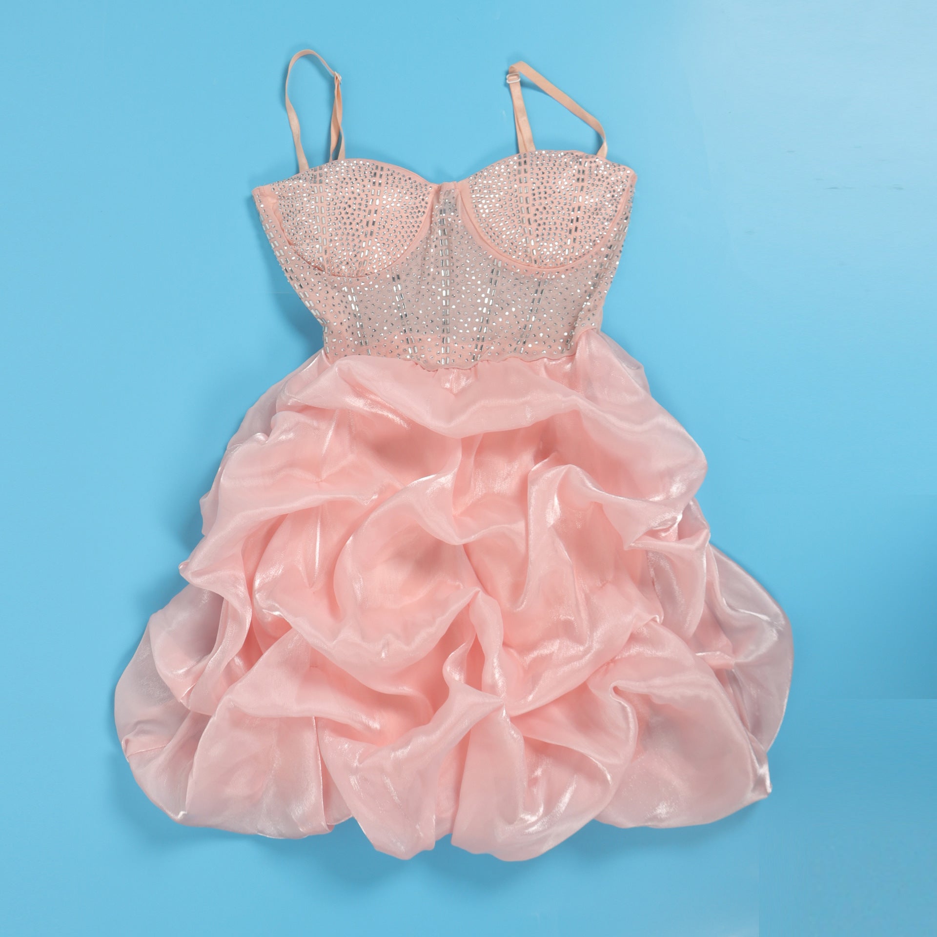 Women Sexy Beaded Stretch Camisole Cascading Ruffles Dress Tutu 45