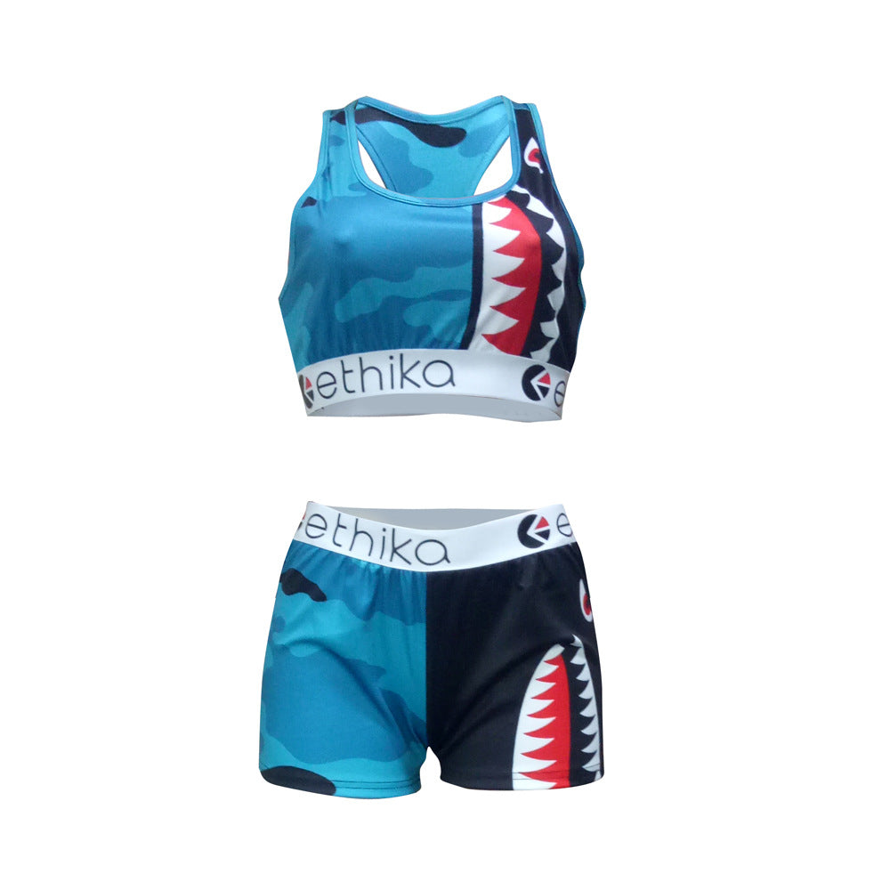 Women Summer Cartoon Printed Top and Shorts Two-piece Set 15