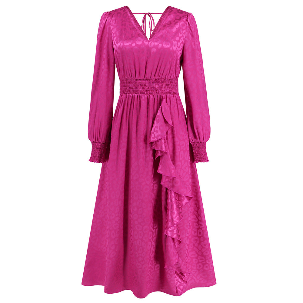 Plus Size Women V Neck Long Sleeve Leopard Print Dress 10