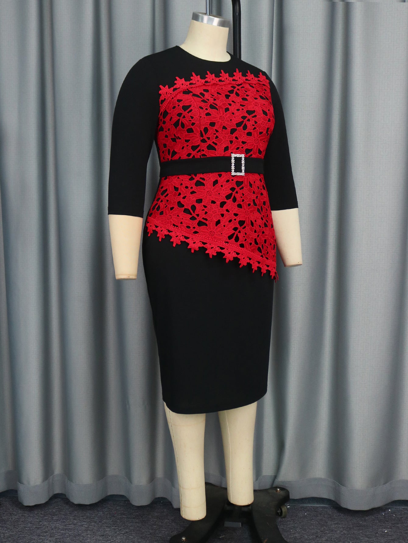Plus Size Women Lace Contrast Patchwork Dress 5