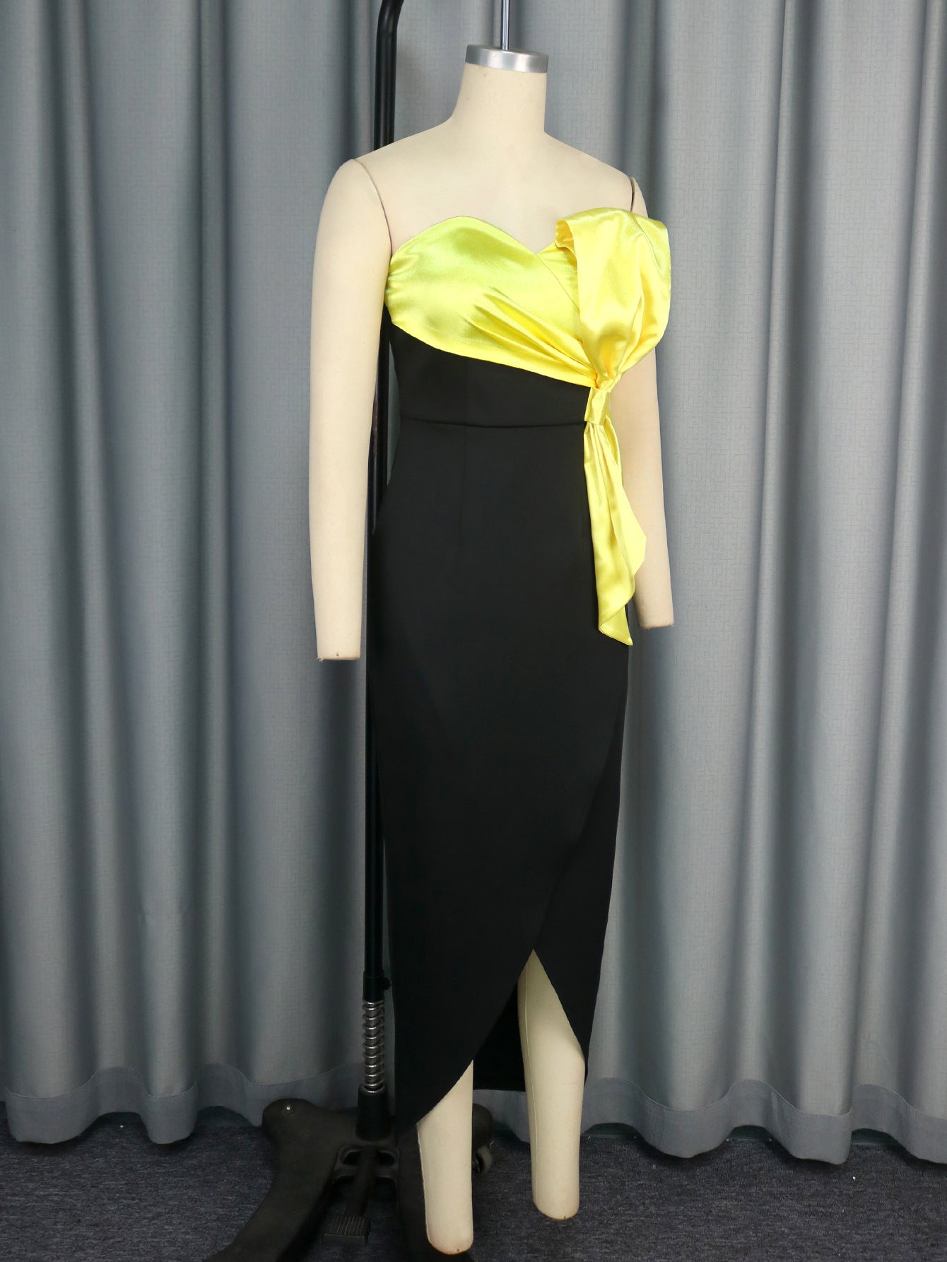 Women Sexy Contrast Strapless Bodycon Bow Evening Dress 10