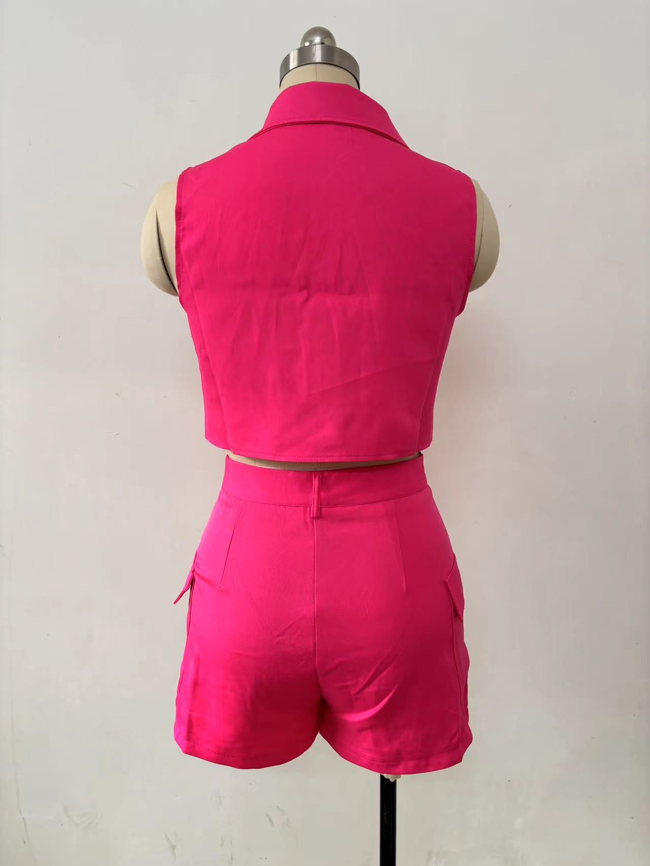 Summer Fashion Casual Set Women Sleeveless Women Two-Piece Shorts Set 11