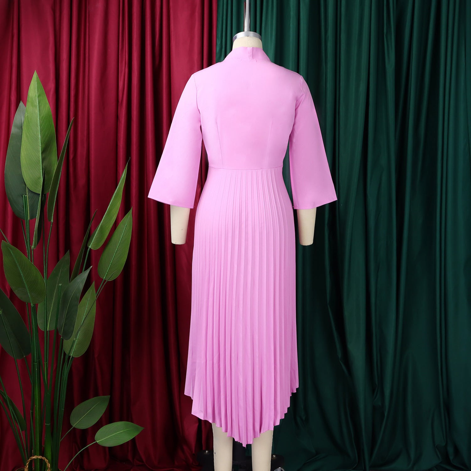 Women 3/4-sleeve tie dress with irregular pleats 24