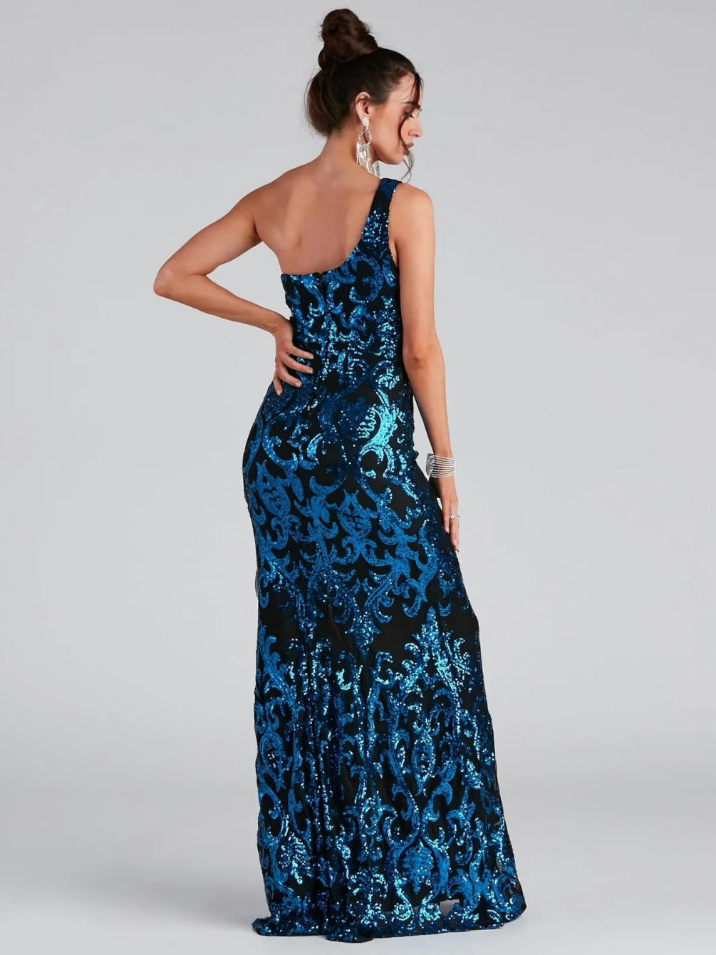 Summer Sequin Sleeveless One Shoulder Formal Party Evening Dress 3