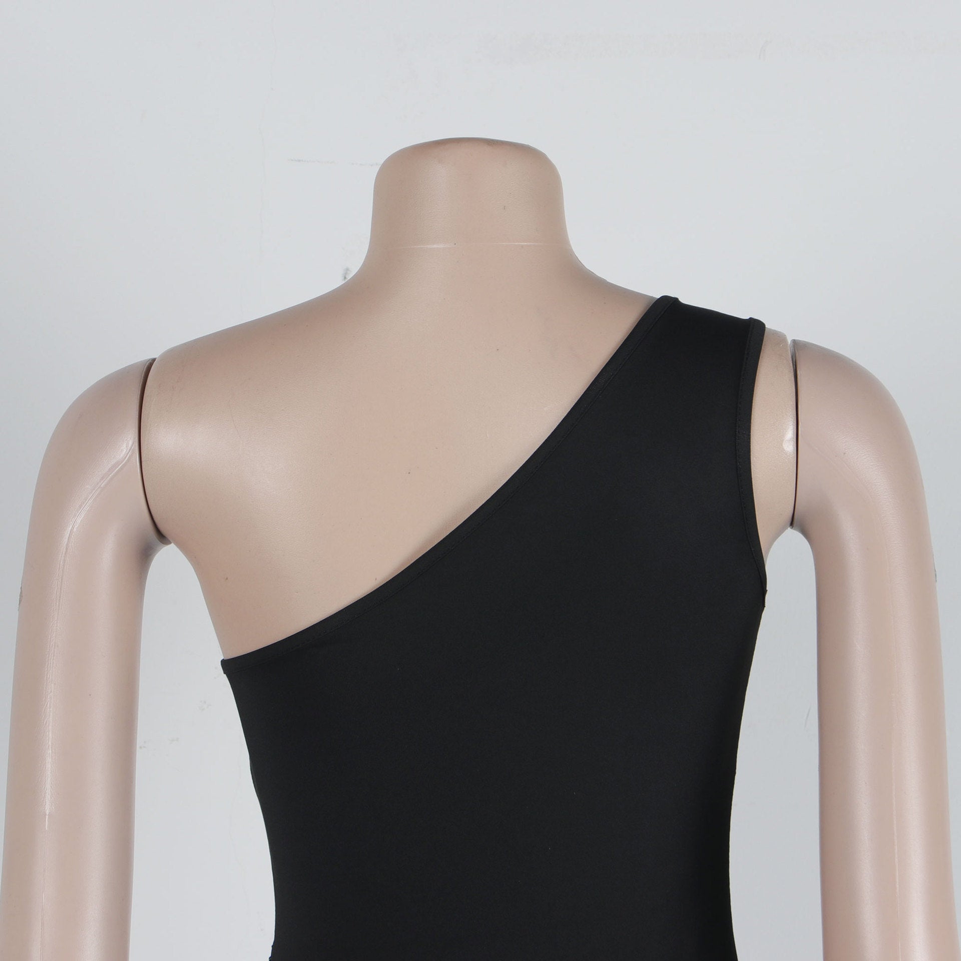 Women Sexy Beaded Patchwork See-Through One-Shoulder Sleeveless Elastic Bodycon Dress 13