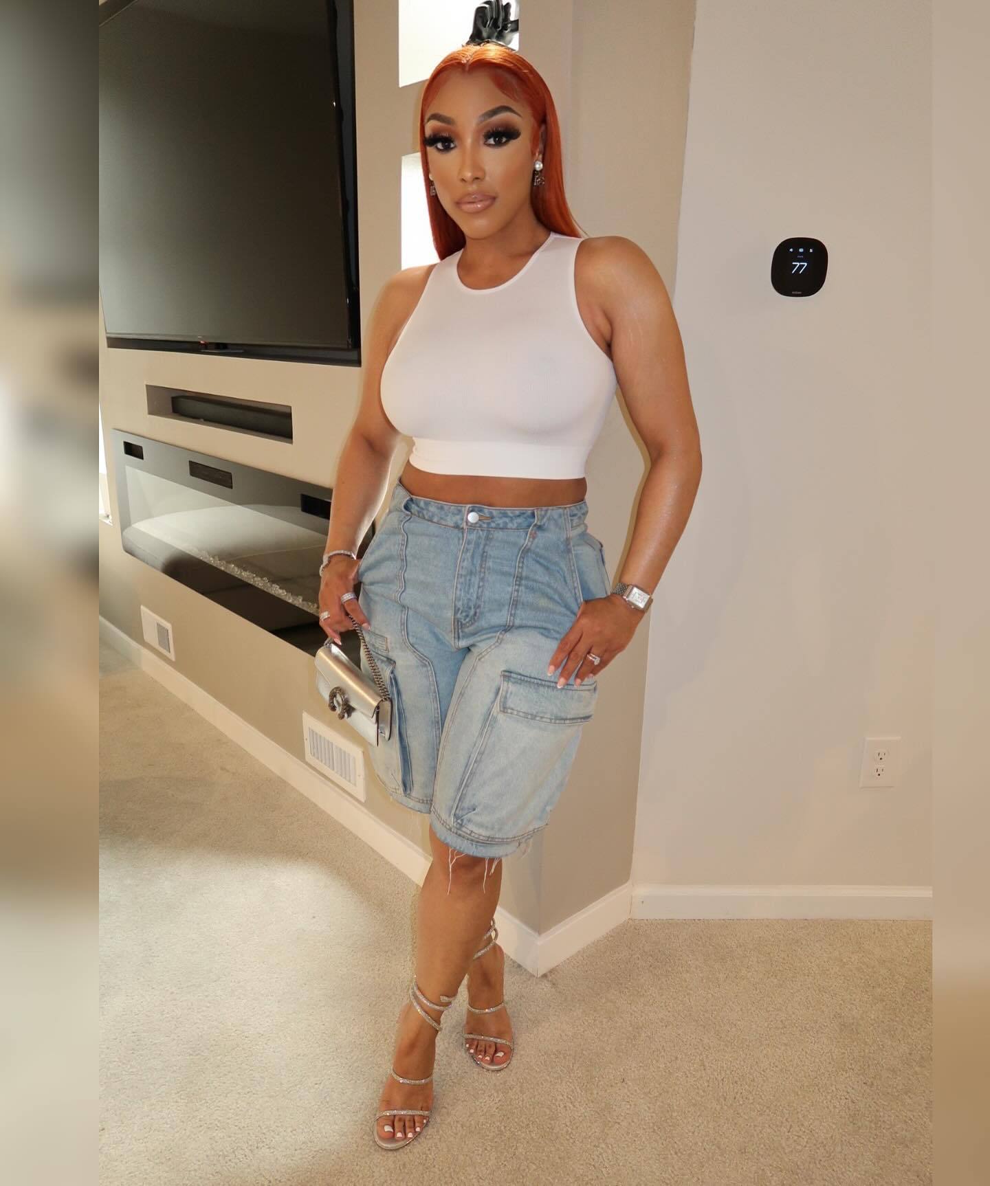 Women Retro Denim Knee-Length Cargo Shorts