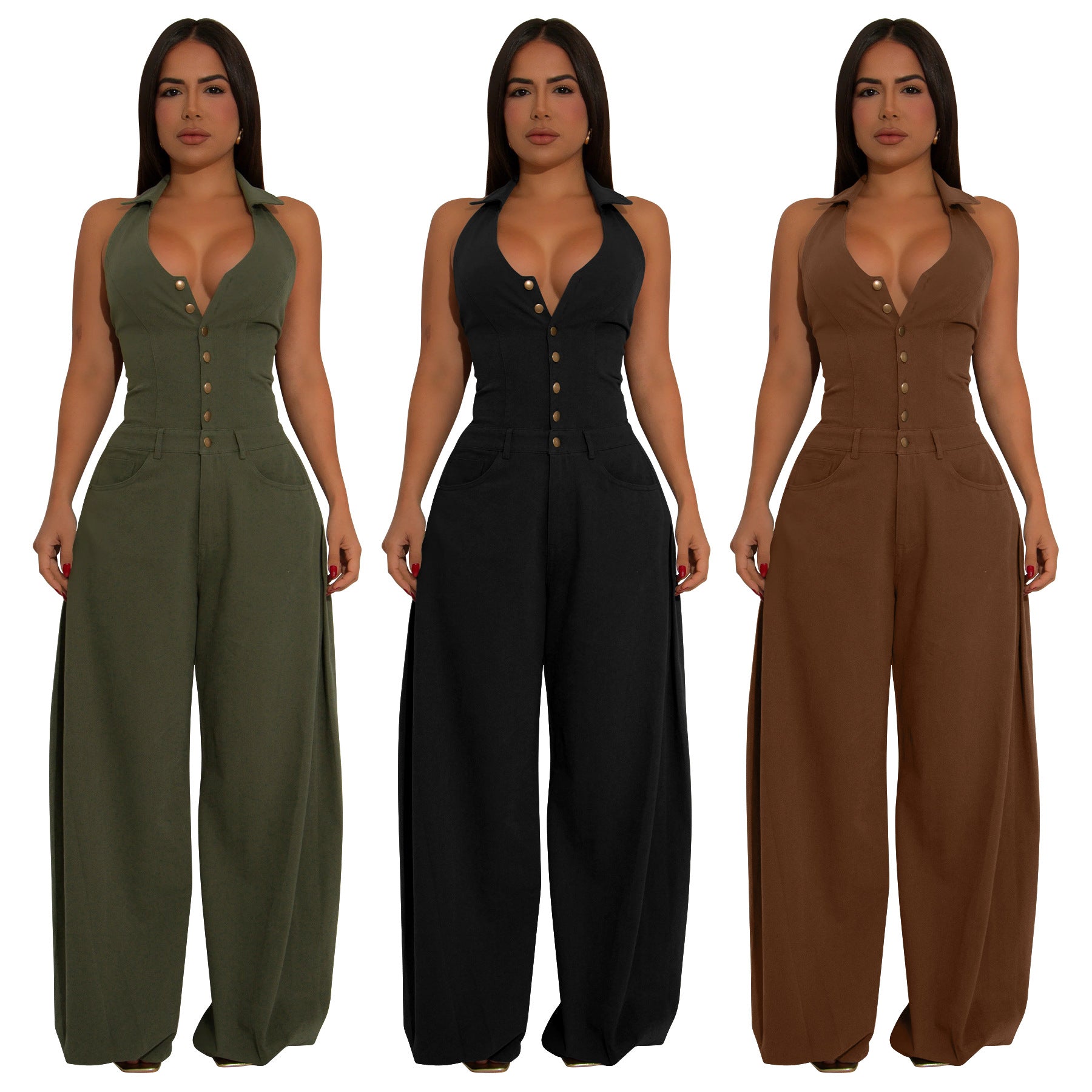 Women Pocket Sleeveless Backless Casual Jumpsuit 12