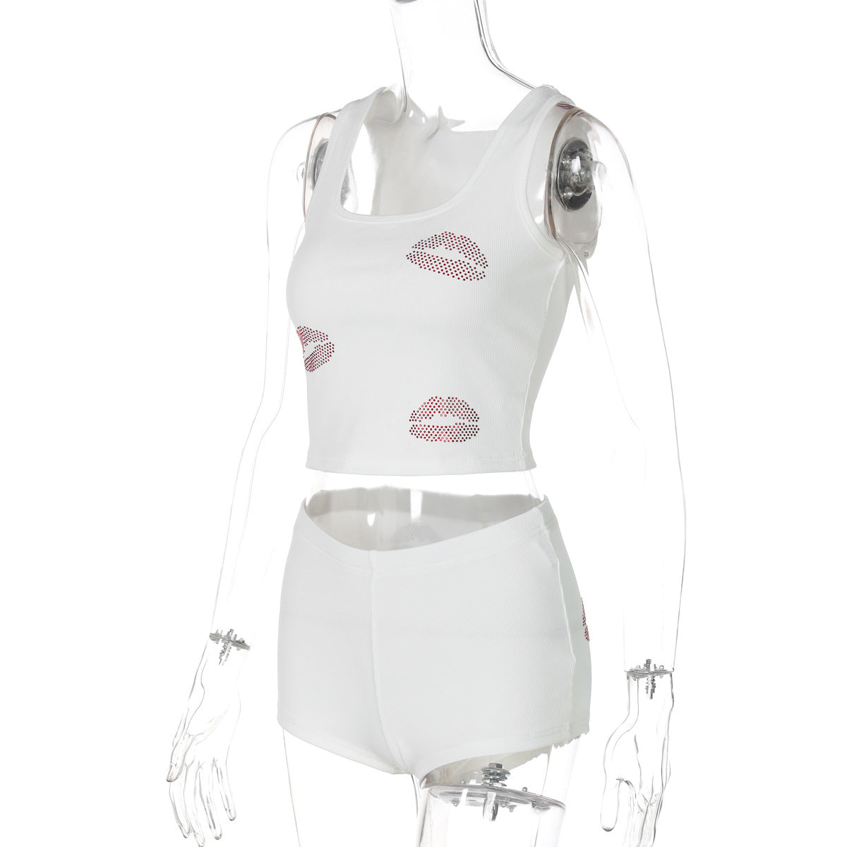 Women's summer fashion Beaded Crop vest slim sports Basic pants two piece set 7