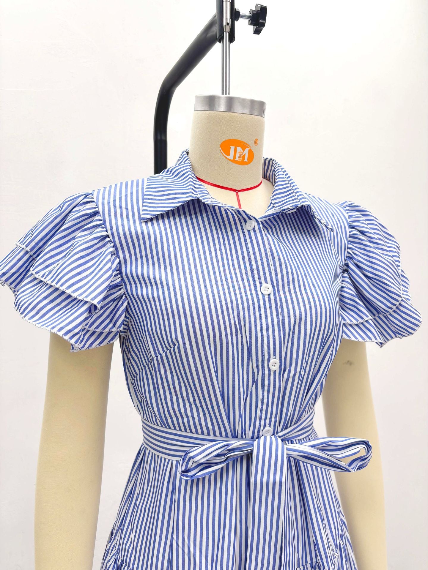 Plus Size African Striped Short-Sleeved Maxi Dress with Slits 6