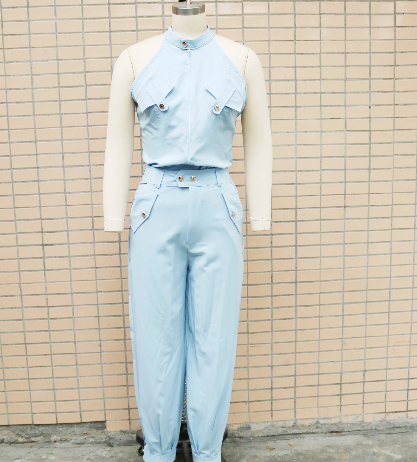 Women Summer Sleeveless Top and Cargo Pants Two-Piece Set 8