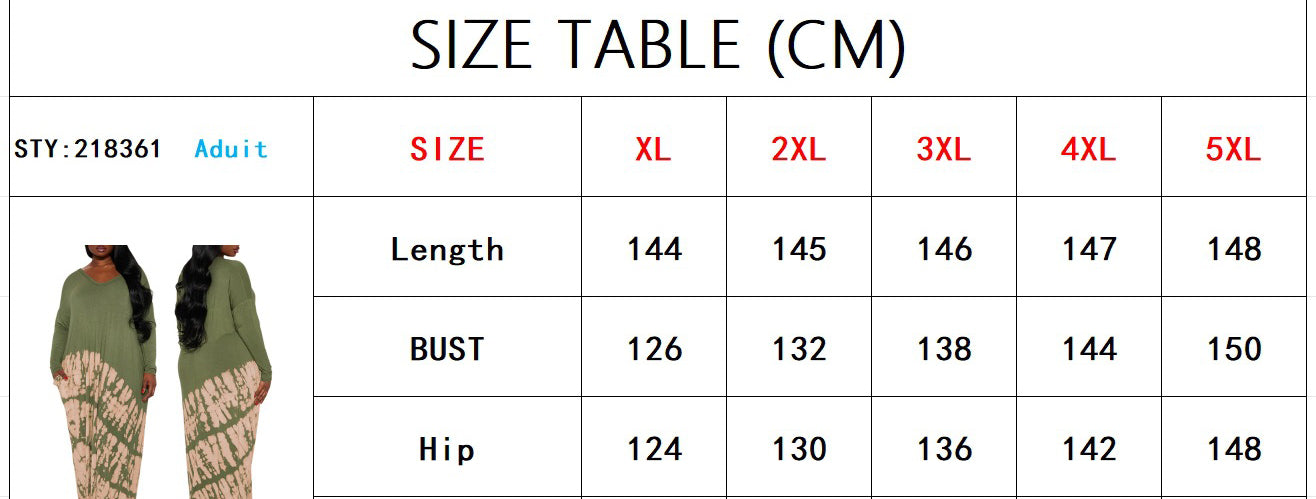 Plus Size Women's Printed V Neck Long Sleeve Loose Dress 8