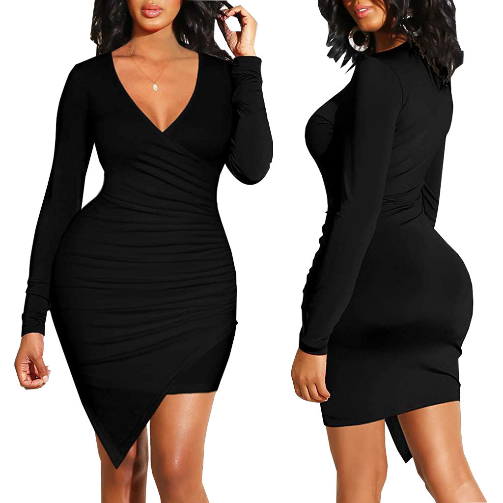 Women Sexy Solid V Neck Dress 8