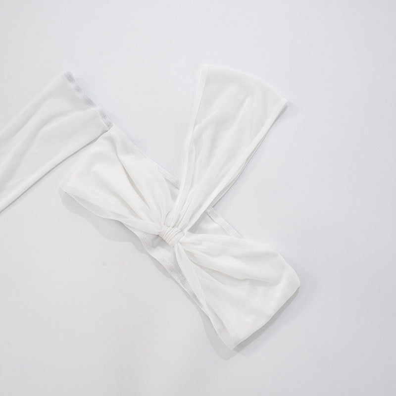 Women's Spring-Summer See-Through Mesh One-Sleeve Slim Tight Two-Piece Shorts Set 18