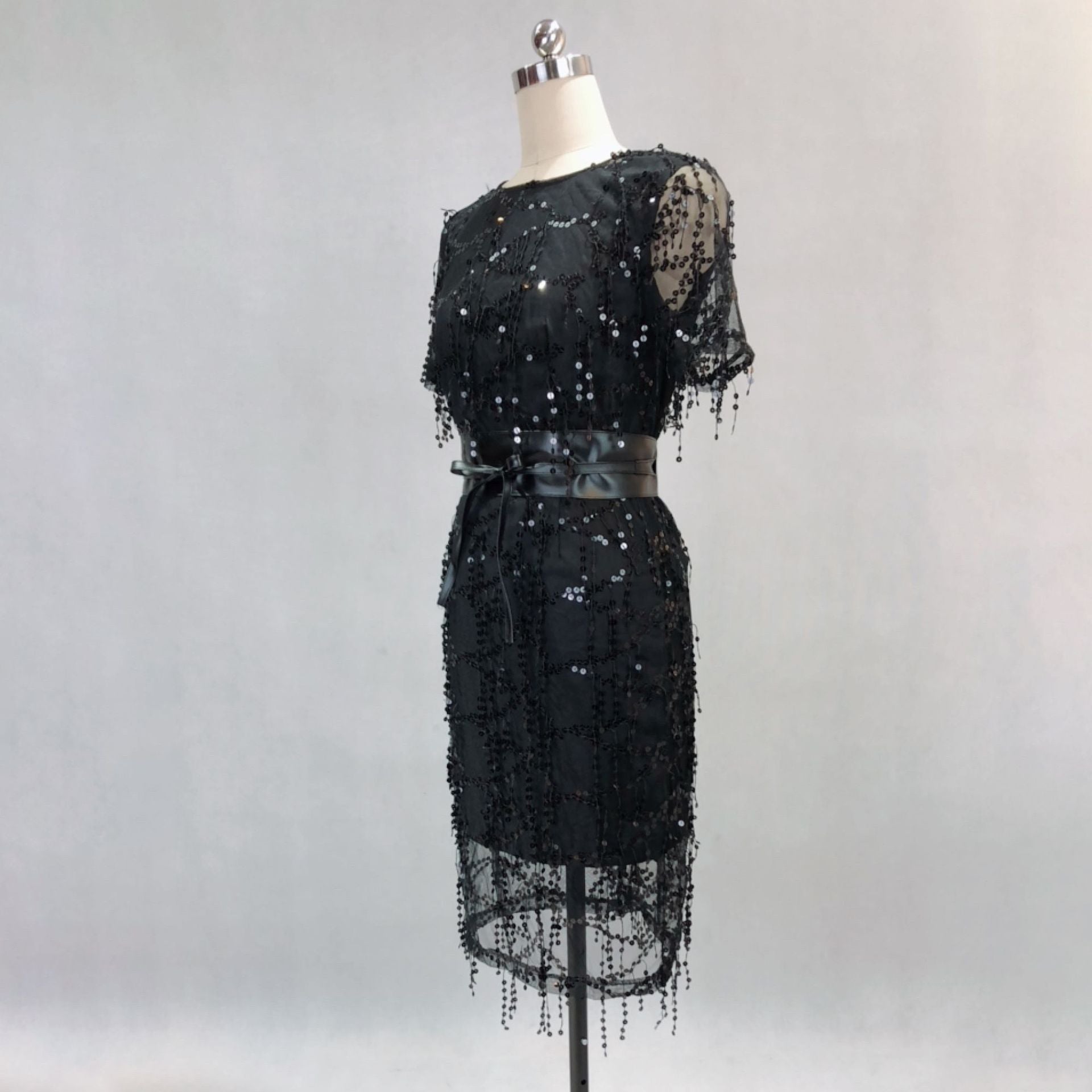 Tassel sequin lining high Elastic Satin with belt Maxi Slim Fit Chic dress party dress 12