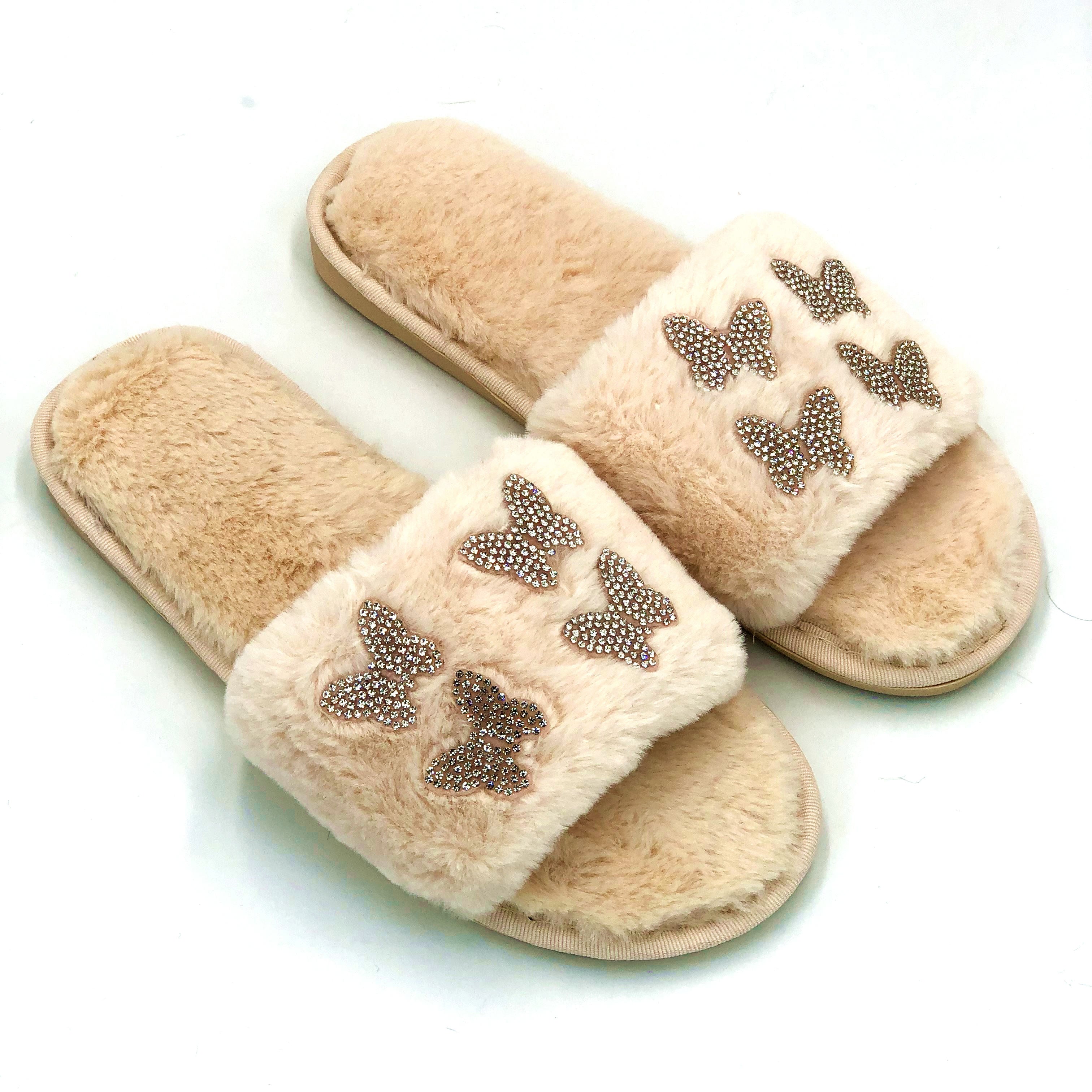 Women flat warm fur slides 21