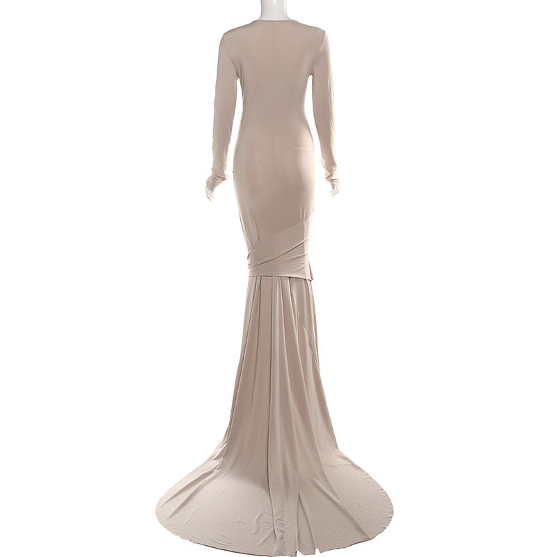 Women Summer Sexy Hollow Long-Sleeve Solid Dress 10